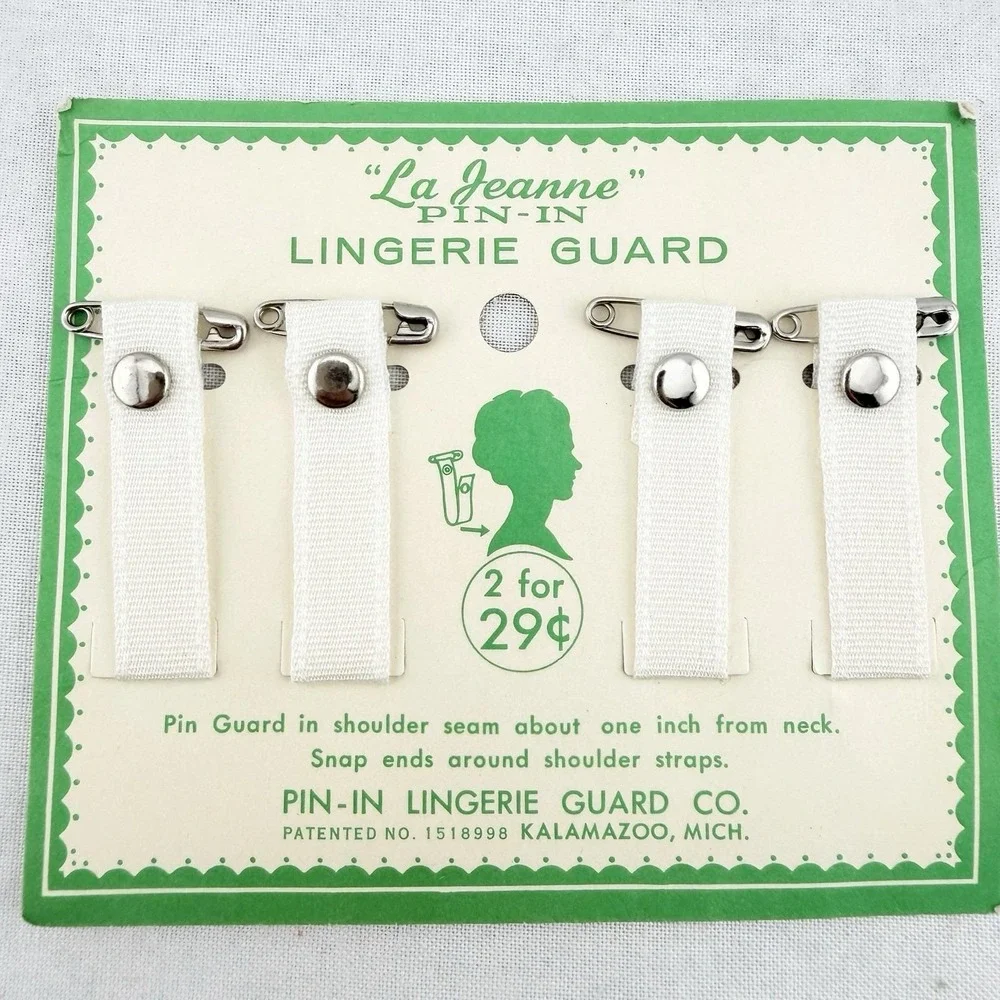 Vintage La Jeanne 1940s Pin-In Lingerie Guard 2 Pairs On Original Card Bra Slip